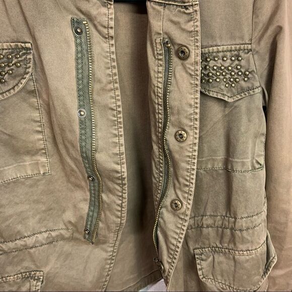 Zara Studded Olive Cargo Military Style Jacket - Picture 4 of 9
